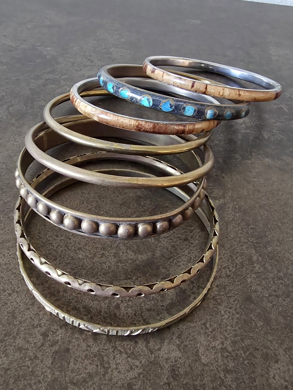 Stack Of 8 Gold And Bronze Colored Bangle Bracelets
